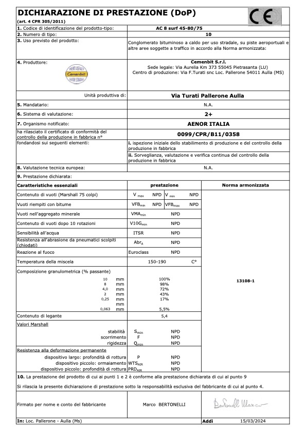 DoP 10-Tappeto 0-8 Conglomerato bituminoso
